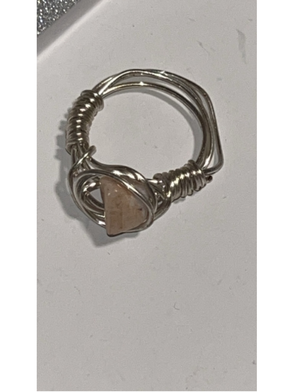 Women's Unbranded Silver Wire Wrapped Ring with Beige Stone